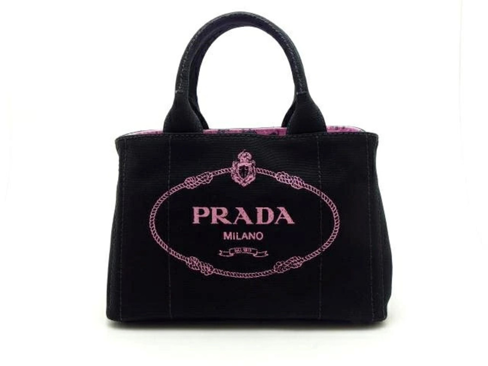Prada Canapa Tote Bag Canvas Black Pink Elephant